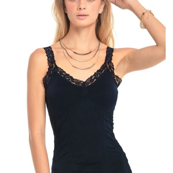 MOPAS Ladies Black Wrinkled Camisole with Lace Straps - One Size - Picture 1 of 5